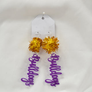 Sparkly Pom with Bulldogs Script Earrings