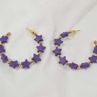 Purple & Gold Star Hoop Earrings