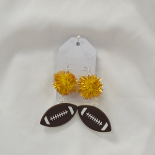 Sparkly Pom with Football Earrings