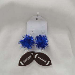 Sparkly Pom with Football Earrings