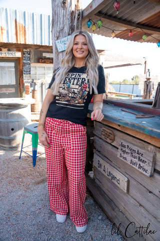 Red & Cream Plaid Gacho Pants