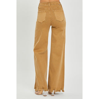 Mocha High-Rise Wide Leg Frayed Hem Jeans