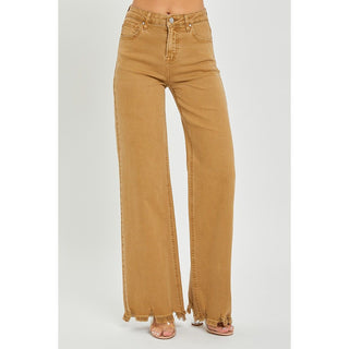 Mocha High-Rise Wide Leg Frayed Hem Jeans