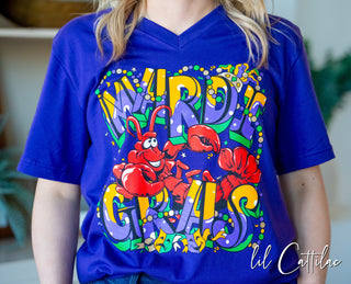 Mardi Gras Crawfish V-Neck Tee